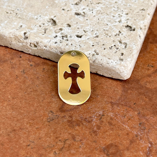 14KT Yellow Gold Cross Cut-Out Dog Tag Pendant