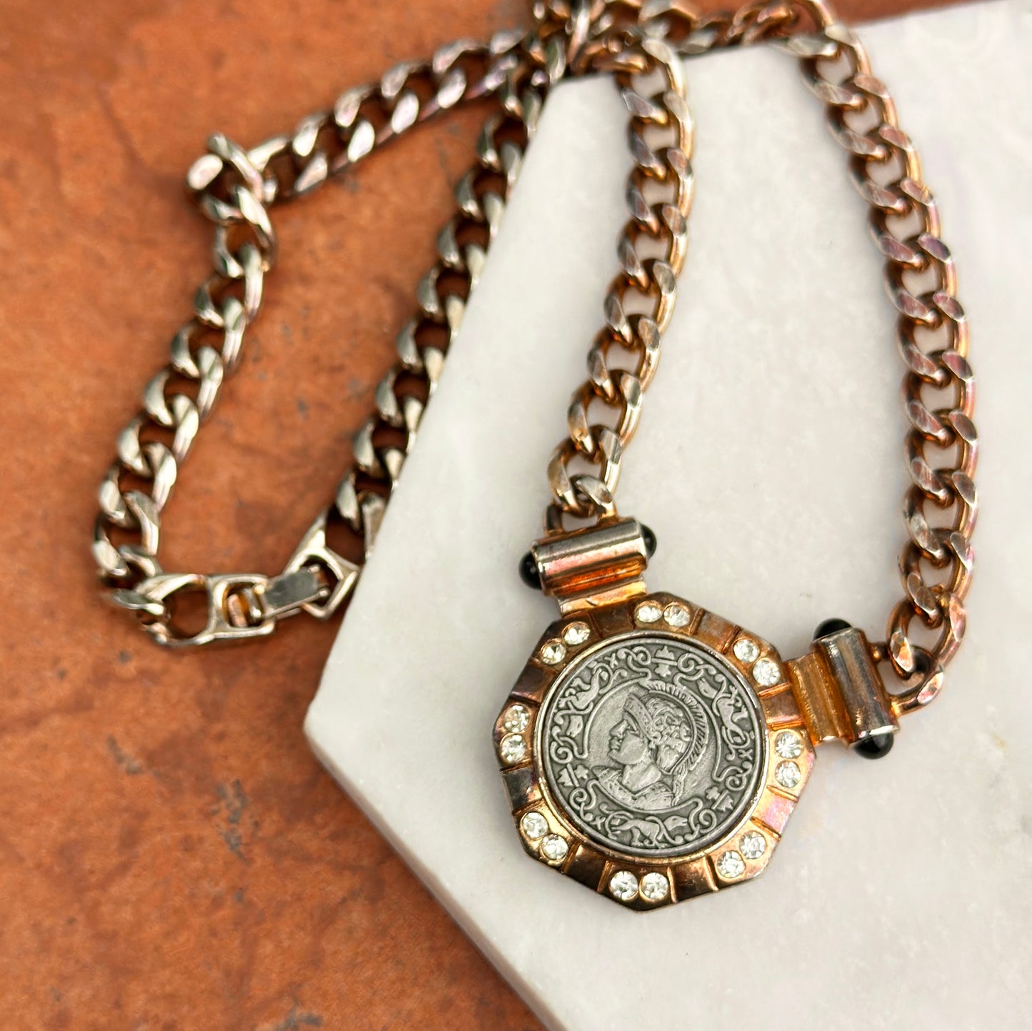 Estate Silver/ Yellow-Tone Replica Roman Coin Chain Necklace - LSJ