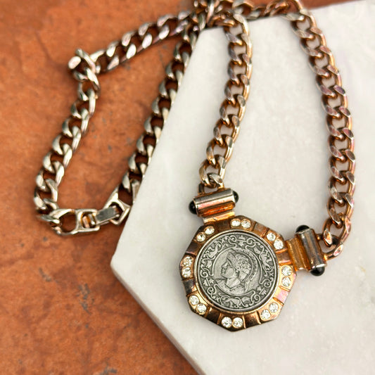 Estate Silver/ Yellow-Tone Replica Roman Coin Chain Necklace