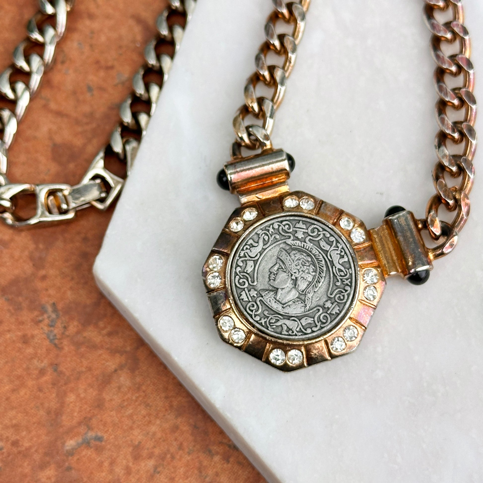Estate Silver/ Yellow-Tone Replica Roman Coin Chain Necklace - LSJ