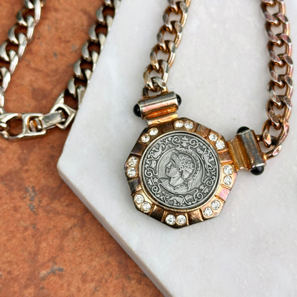 Estate Silver/ Yellow-Tone Replica Roman Coin Chain Necklace - LSJ