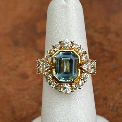 Yellow Gold-Plated Sterling Silver Emerald Cut Blue Topaz + White Topaz Ring