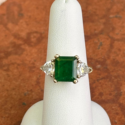 Estate 14KT Yellow Gold 2.89 CT Emerald-Cut Emerald + Trillion Diamond Ring