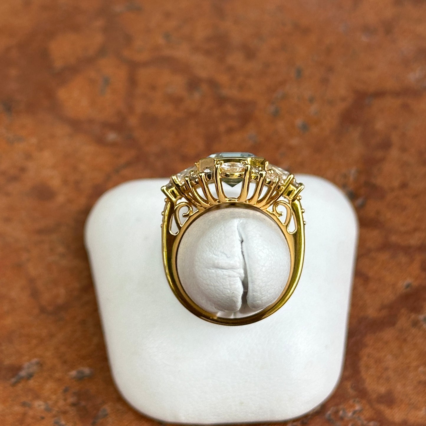 Yellow Gold-Plated Sterling Silver Emerald Cut Blue Topaz + White Topaz Ring