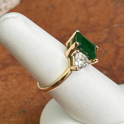 Estate 14KT Yellow Gold 2.89 CT Emerald-Cut Emerald + Trillion Diamond Ring