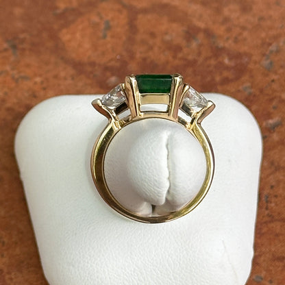 Estate 14KT Yellow Gold 2.89 CT Emerald-Cut Emerald + Trillion Diamond Ring