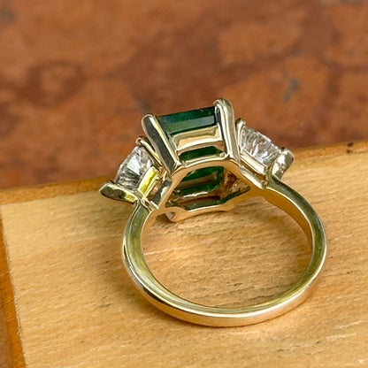 Estate 14KT Yellow Gold 2.89 CT Emerald-Cut Emerald + Trillion Diamond Ring