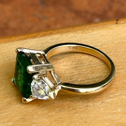 Estate 14KT Yellow Gold 2.89 CT Emerald-Cut Emerald + Trillion Diamond Ring