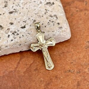 10KT Yellow Gold Detailed Crucifix Cross Pendant Charm