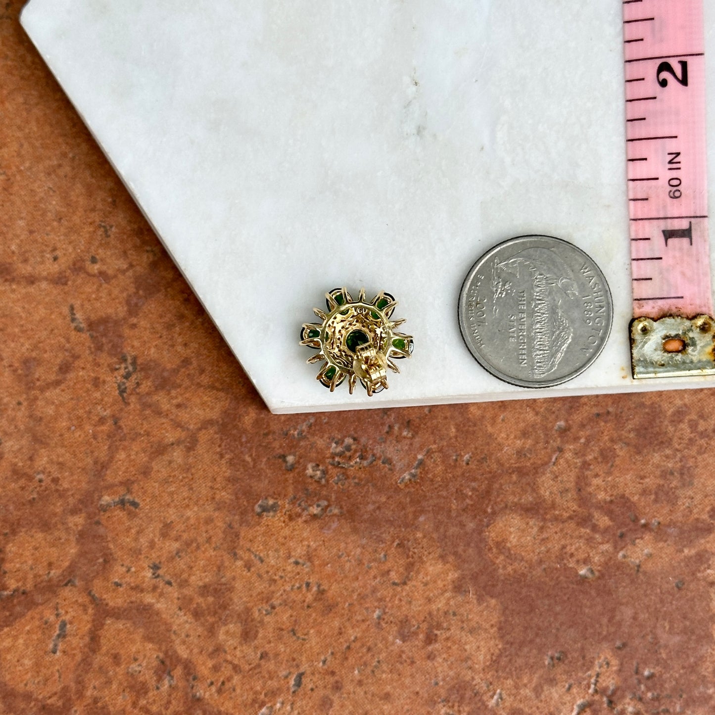 Sterling Silver Yellow Gold-Plated Chrome Green Gemstone + Cubic Zirconia Earrings