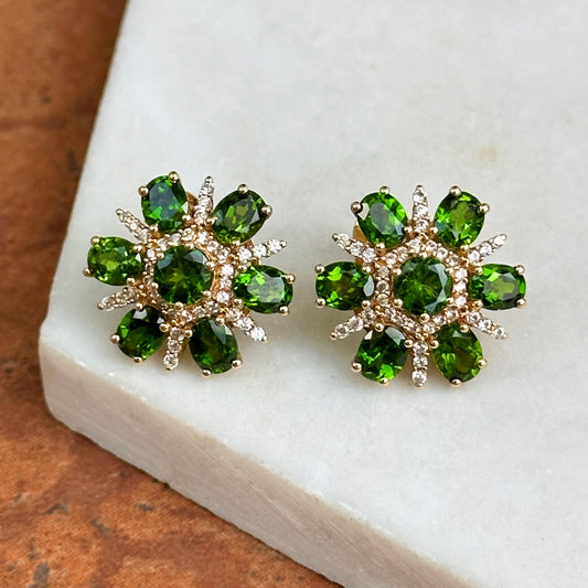 Sterling Silver Yellow Gold-Plated Chrome Green Gemstone + Cubic Zirconia Earrings