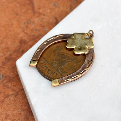 Copper Horseshoe and 4 Leaf Clover + 1942 Erie Harp Hen Irish Coin Pendant