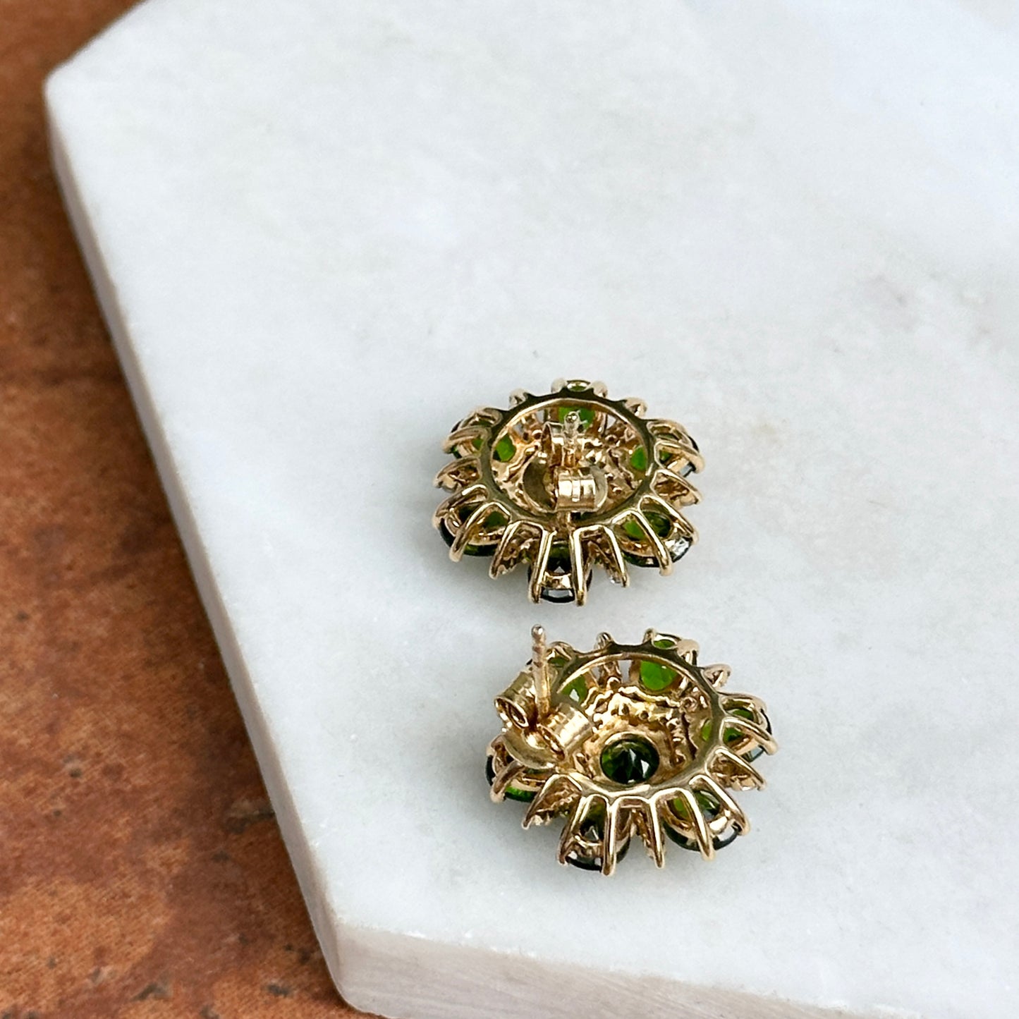 Sterling Silver Yellow Gold-Plated Chrome Green Gemstone + Cubic Zirconia Earrings