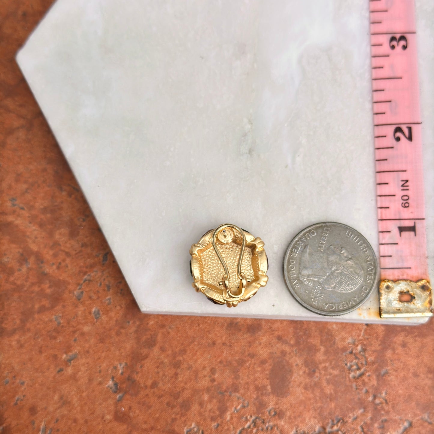 Estate Yellow Gold-Tone Replica Roman Coin Synthetic Gemstone Earrings