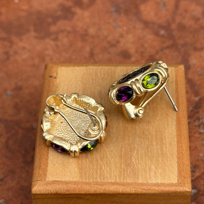 Estate Yellow Gold-Tone Replica Roman Coin Synthetic Gemstone Earrings