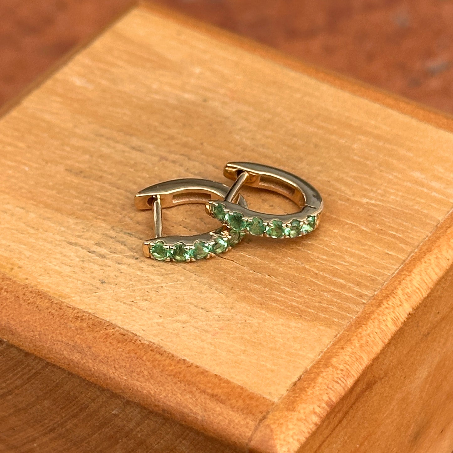 14KT Yellow Gold Emerald Huggie Hoop Earrings