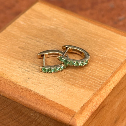 14KT Yellow Gold Emerald Huggie Hoop Earrings