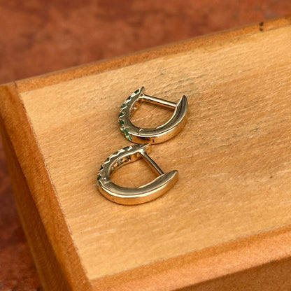 14KT Yellow Gold Emerald Huggie Hoop Earrings