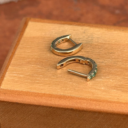 14KT Yellow Gold Emerald Huggie Hoop Earrings