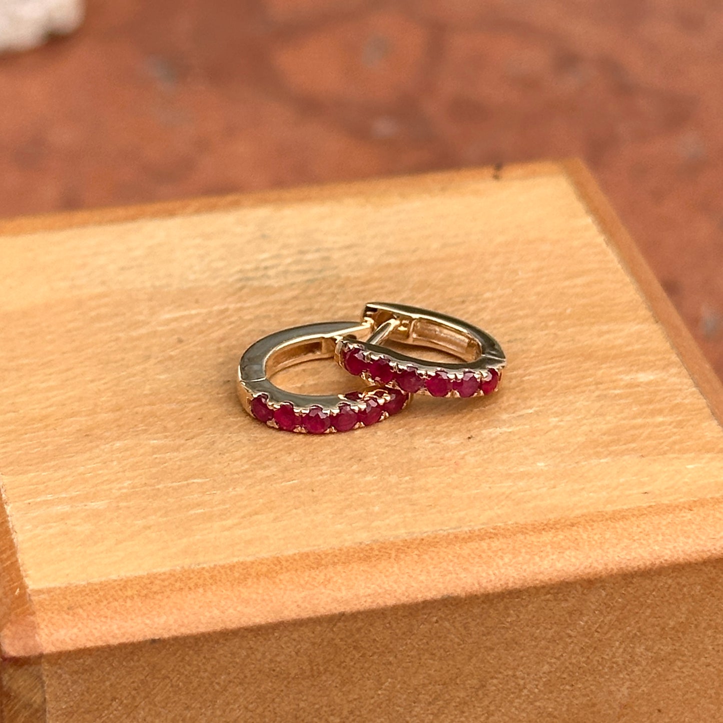 14KT Yellow Gold Ruby Huggie Hoop Earrings