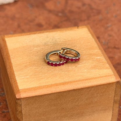 14KT Yellow Gold Ruby Huggie Hoop Earrings