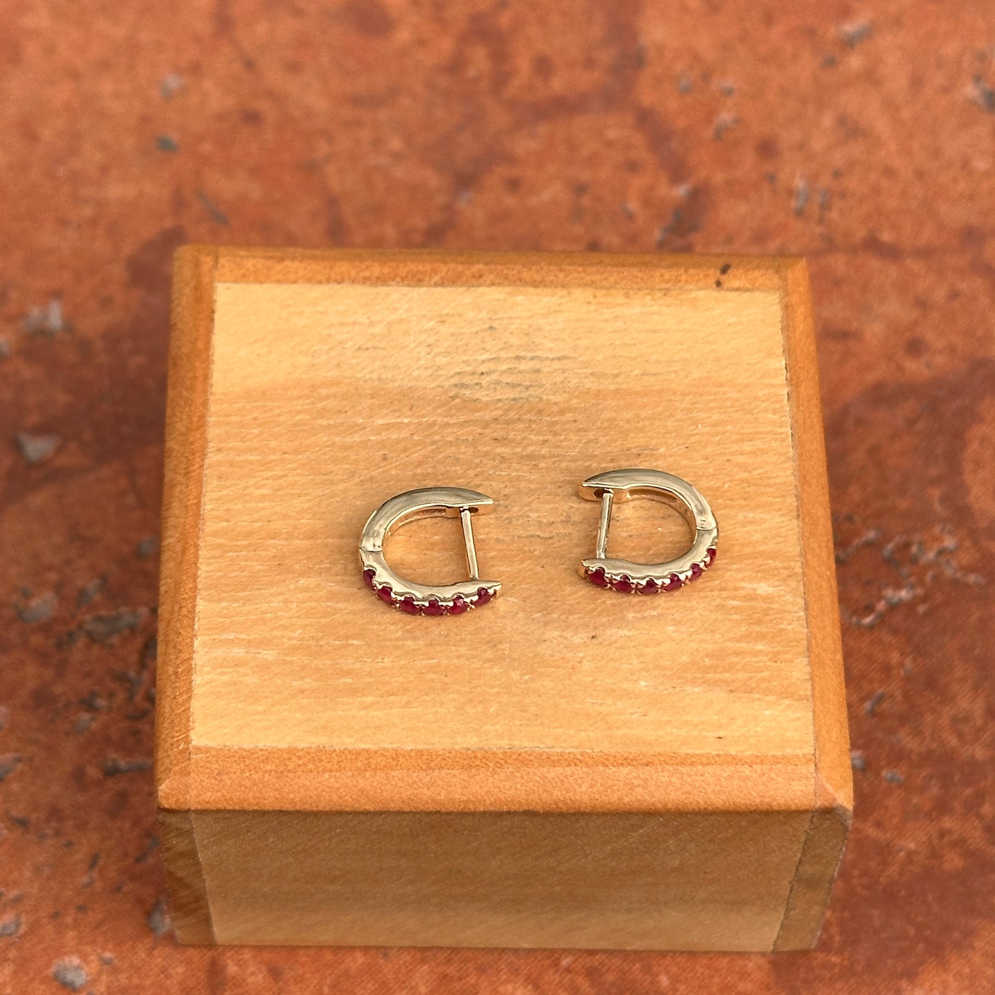 14KT Yellow Gold Ruby Huggie Hoop Earrings