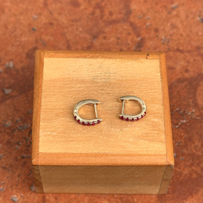 14KT Yellow Gold Ruby Huggie Hoop Earrings