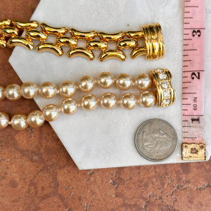 Estate Gold-Plated KJL Faux Pearl + Wide Link Interchangeable Bracelet Set