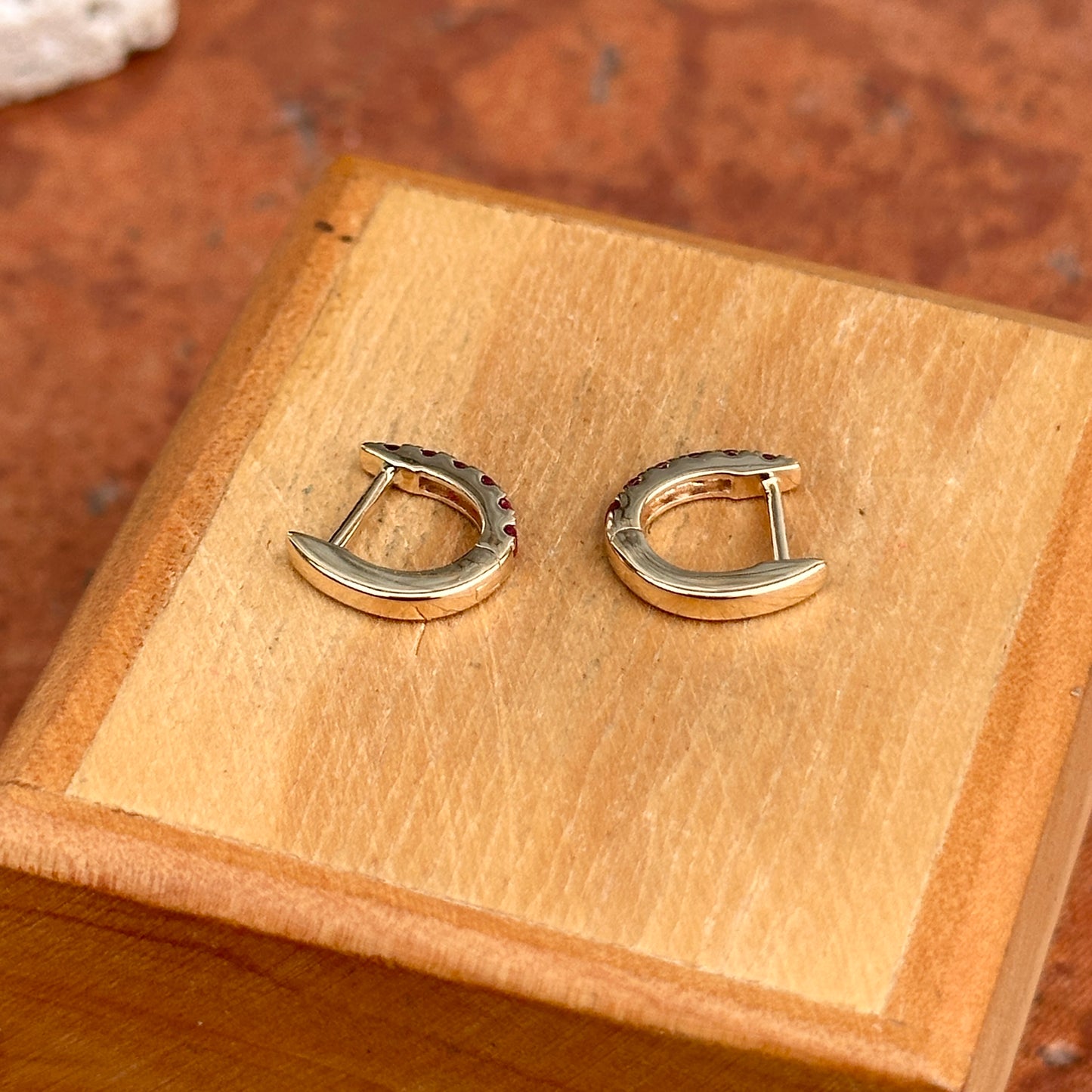 14KT Yellow Gold Ruby Huggie Hoop Earrings
