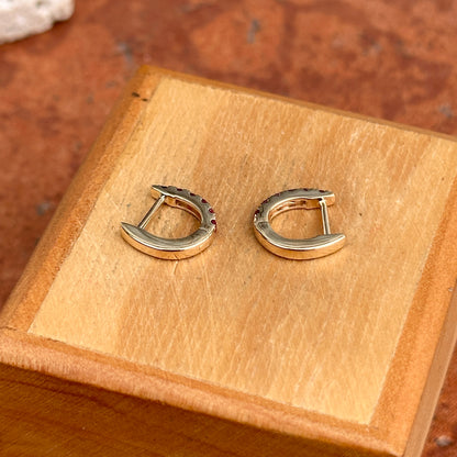 14KT Yellow Gold Ruby Huggie Hoop Earrings
