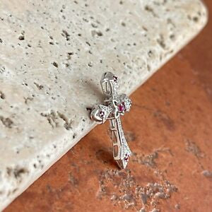 14KT White Gold Ruby + Diamond Pendant Cross