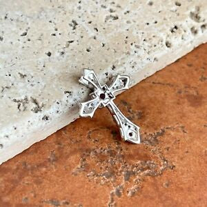 14KT White Gold Ruby + Diamond Pendant Cross