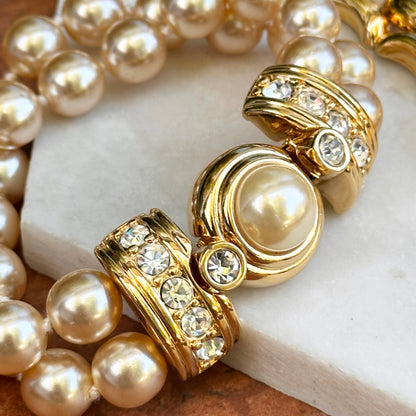 Estate Gold-Plated KJL Faux Pearl + Wide Link Interchangeable Bracelet Set