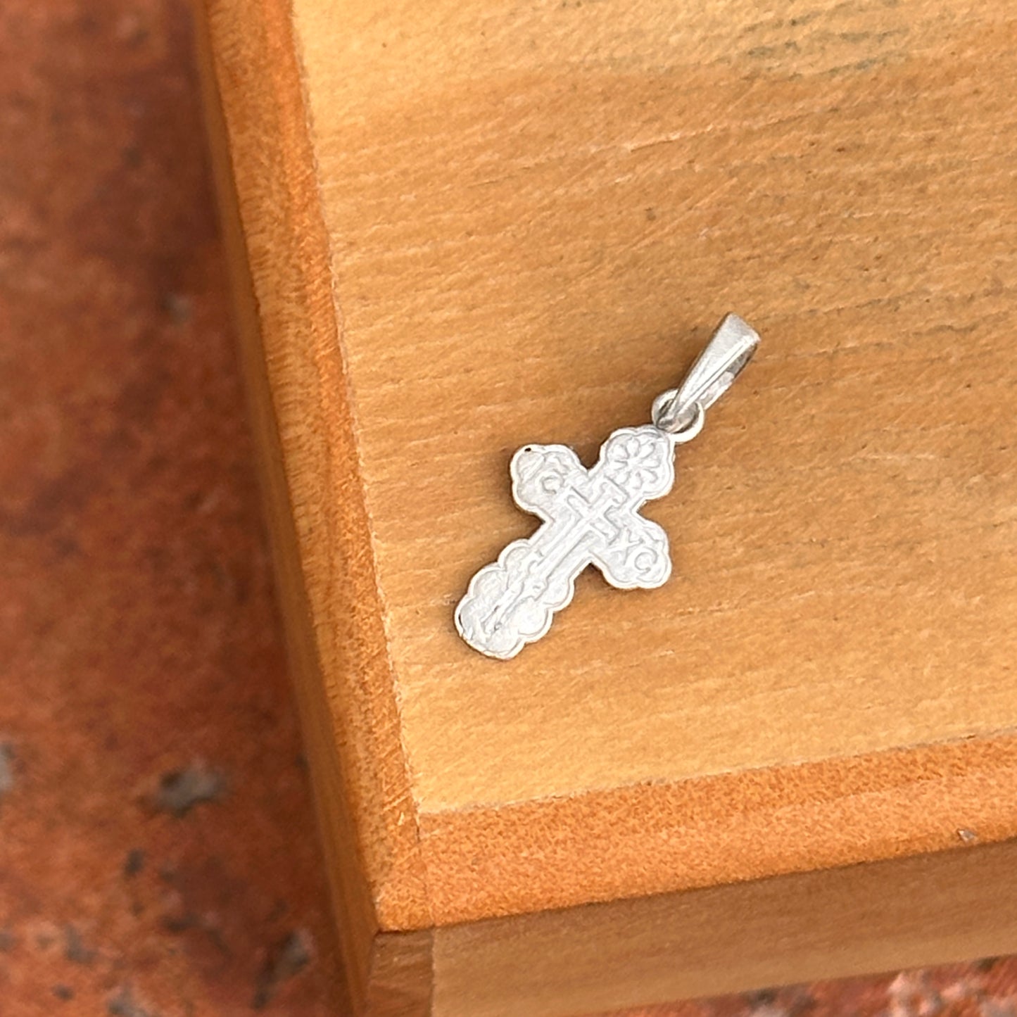 Sterling Silver Matte Mini Eastern Orthodox Cross Pendant Charm
