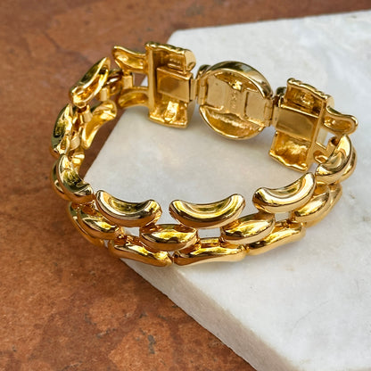 Estate Gold-Plated Kenneth J Lane Faux Pearl + CZ Link Bracelet