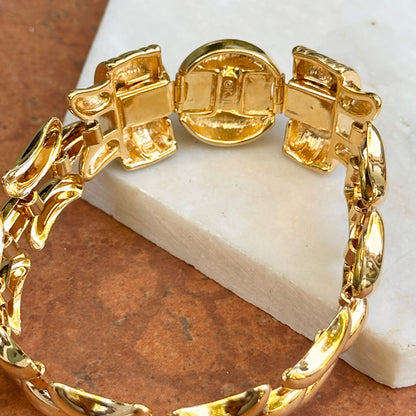 Estate Gold-Plated Kenneth J Lane Faux Pearl + CZ Link Bracelet