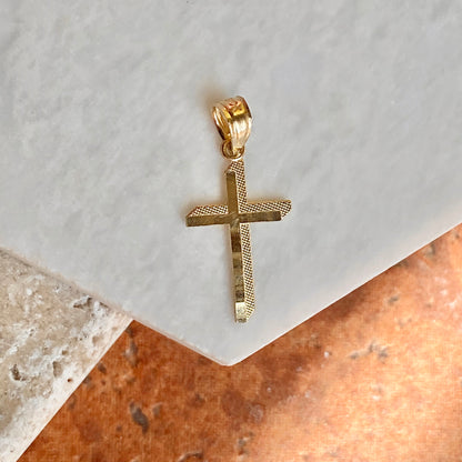 10KT Yellow Gold Small Diamond-Cut Textured Cross Pendant Charm