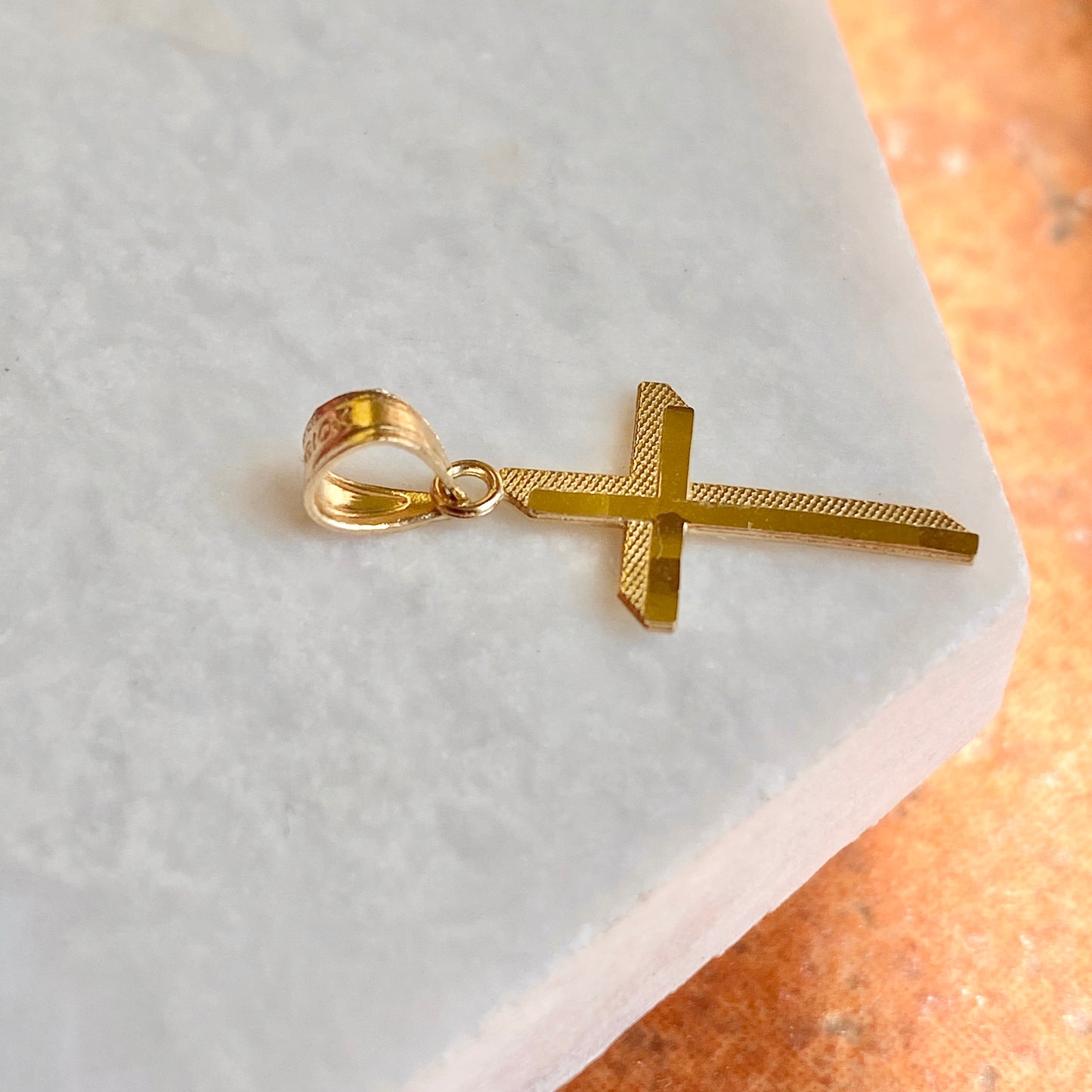 10KT Yellow Gold Small Diamond-Cut Textured Cross Pendant Charm