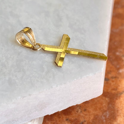 10KT Yellow Gold Small Diamond-Cut Textured Cross Pendant Charm