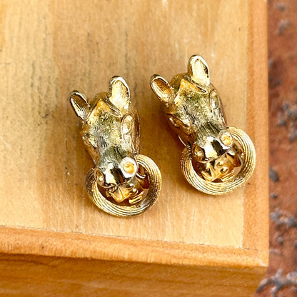 Estate Gold-Tone Horse Head Door Knocker Clip-On Earrings
