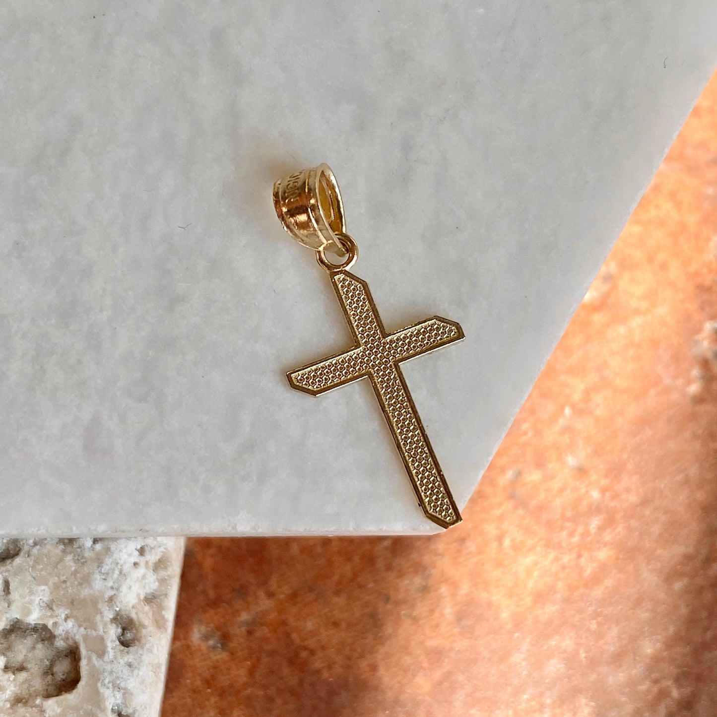 10KT Yellow Gold Small Diamond-Cut Textured Cross Pendant Charm