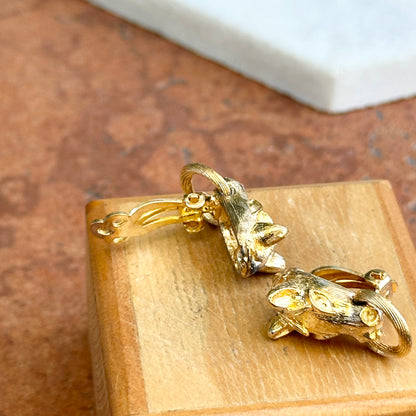 Estate Gold-Tone Horse Head Door Knocker Clip-On Earrings