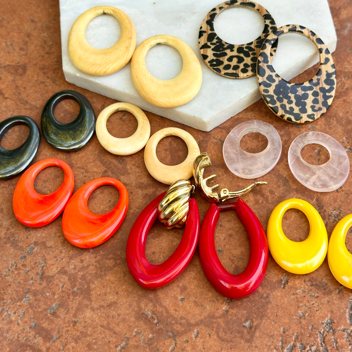 Estate Oval Multi-Colored Door Knocker Charms + Earrings Set