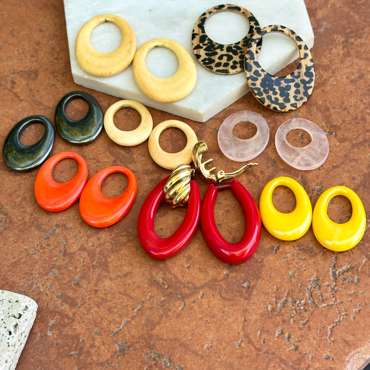 Estate Oval Multi-Colored Door Knocker Charms + Earrings Set