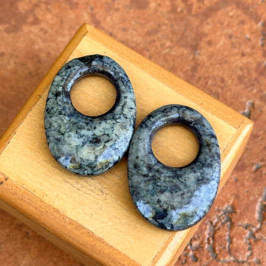 Estate Oval Gray Blue Agate Door Knocker Earrings Charms
