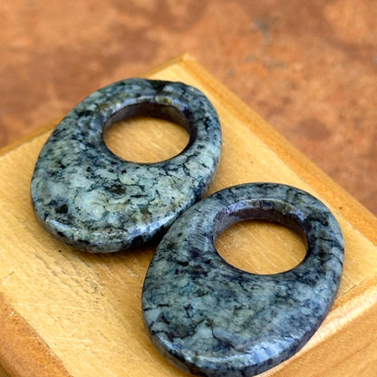 Estate Oval Gray Blue Agate Door Knocker Earrings Charms