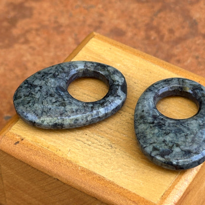 Estate Oval Gray Blue Agate Door Knocker Earrings Charms