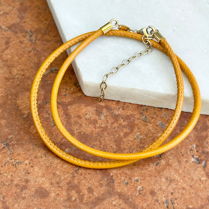 14KT Yellow Gold 2mm Gold Tan Stitched Leather Cord Necklace