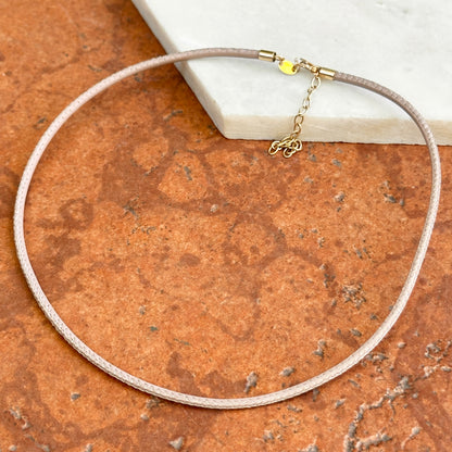 14KT Yellow Gold 2mm Beige Stitched Leather Cord Necklace