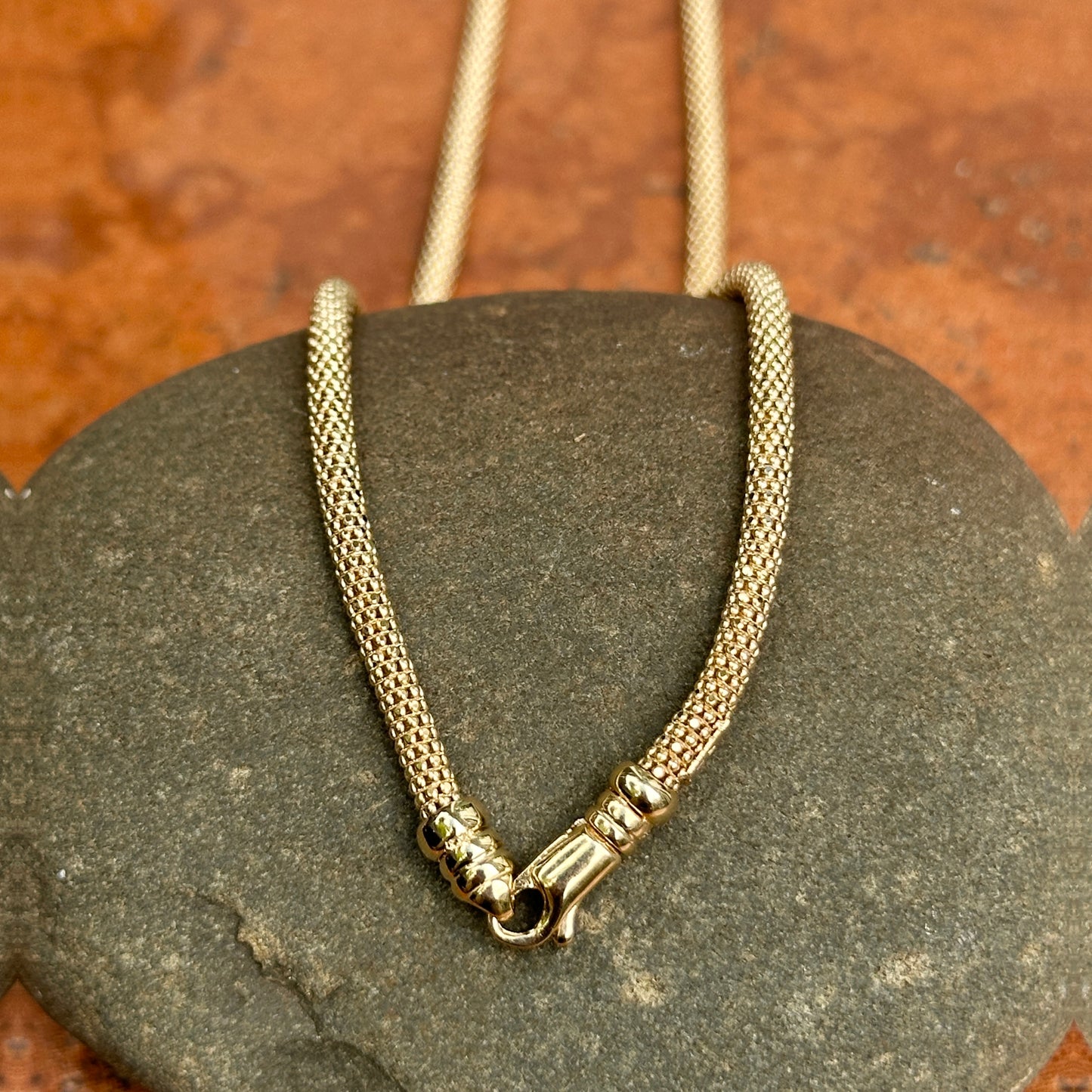 14KT Yellow Gold 3mm Mesh Popcorn Chain Necklace